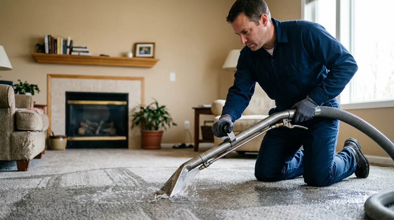 Water damage restoration technician working near Harriet, AR